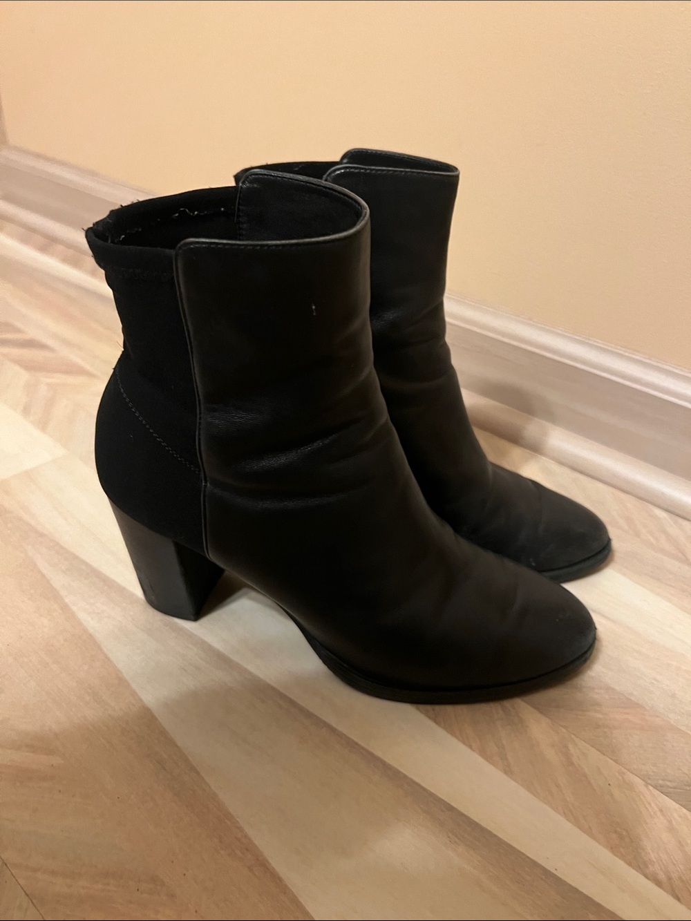 Stuart Weitzman Black Leather Ankle Booties with Block Heel